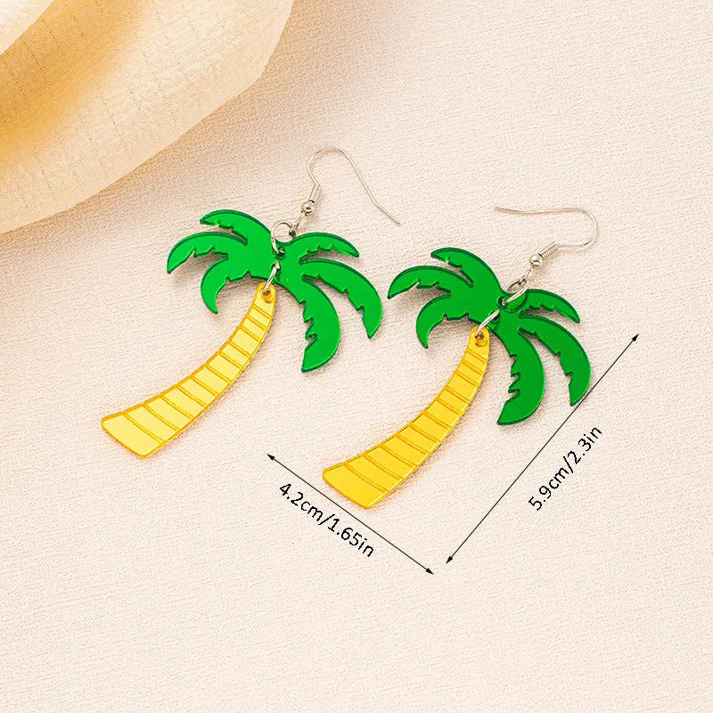 Acrylic drop earrings with a summer coconut artocarpus design on an alloy hook.