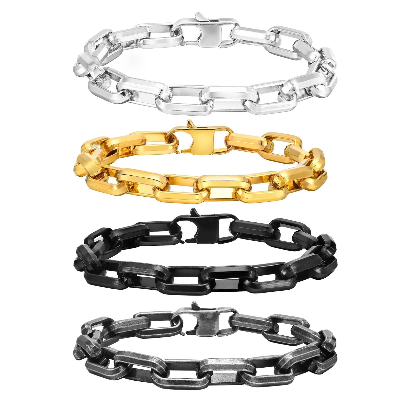 Titanium steel men's bracelet with simple square chain links in four colour options