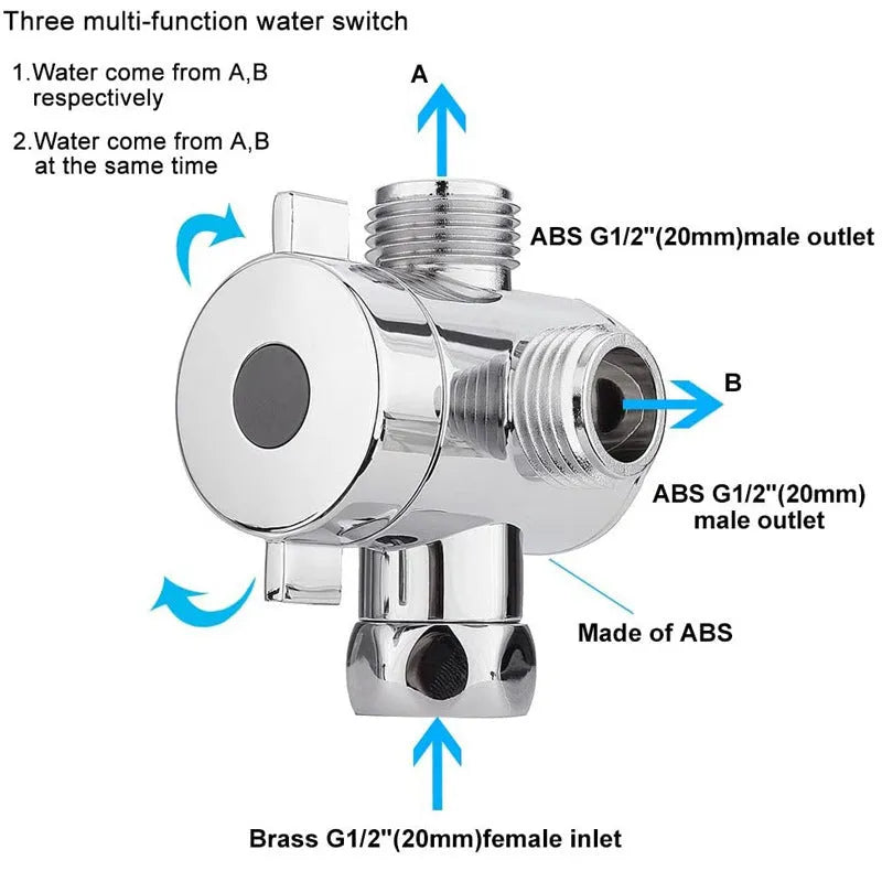 Copper shower water distributor connector with American bracket and plastic ball joint.
