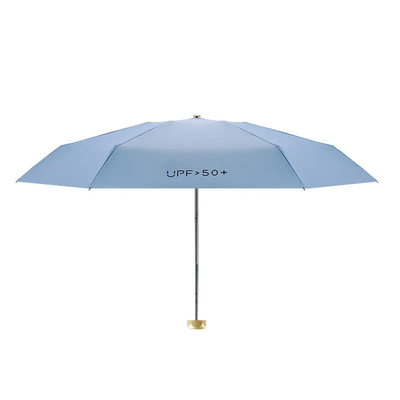 Compact 5-fold sun umbrella in multiple colours showing NC fabric construction and alloy rib structure