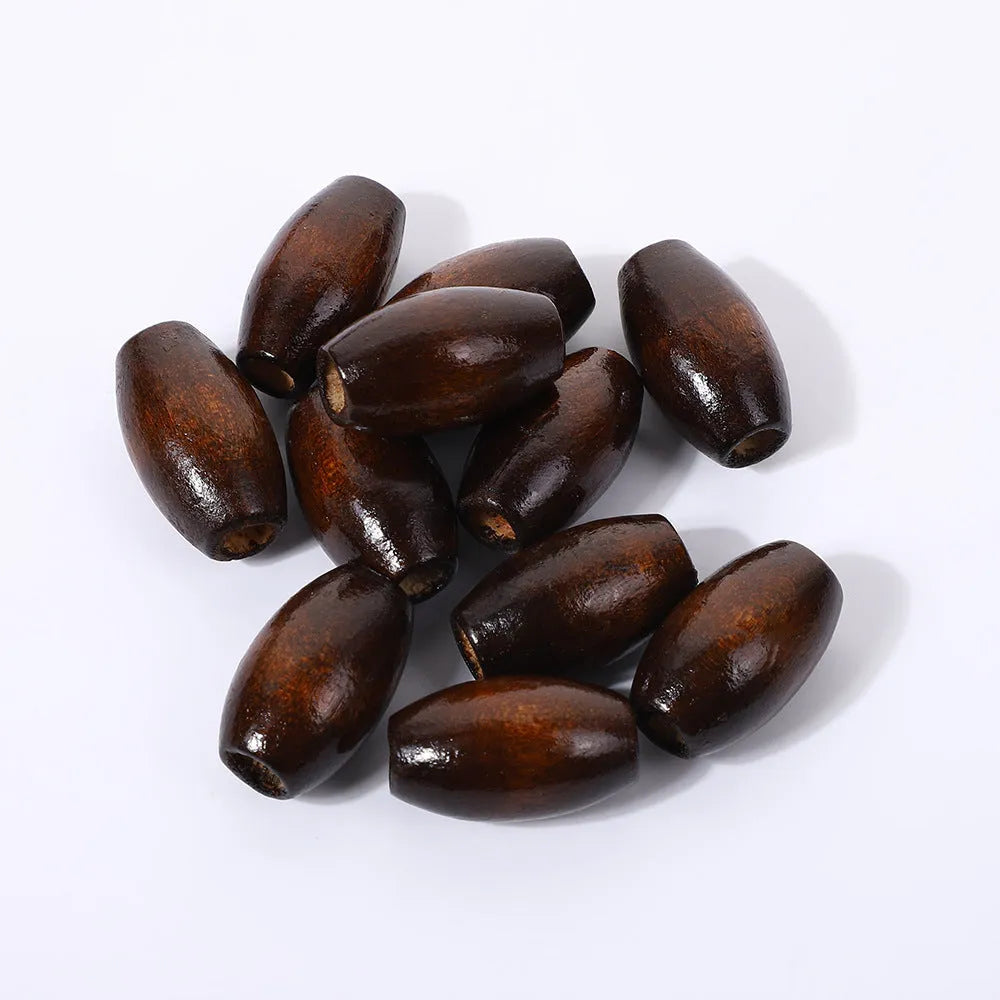 25mm oval wooden beads in dark coffee colour with 6mm hole and M-shaped raised bead profile