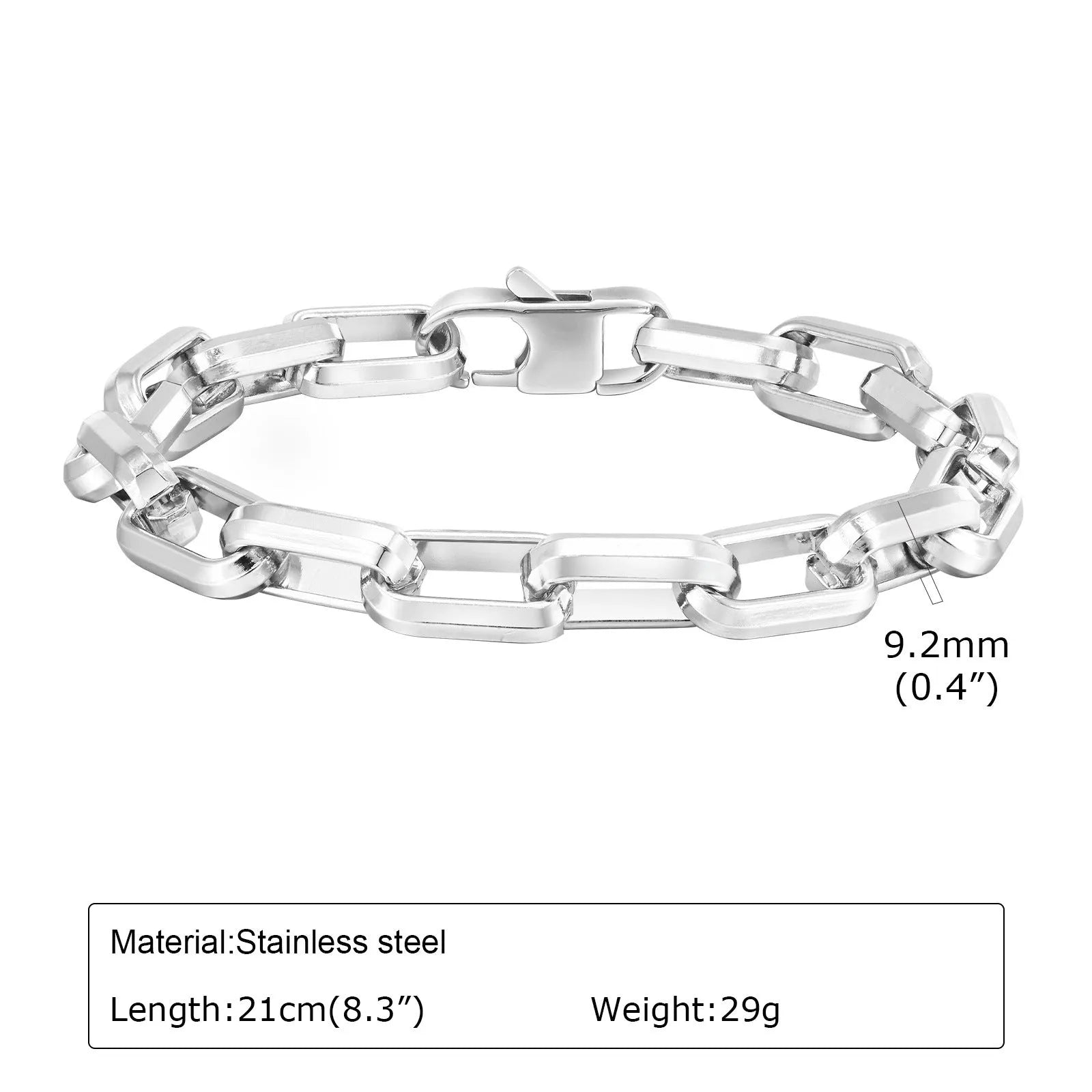 Men's stainless steel square chain bracelet in electroplated steel colour