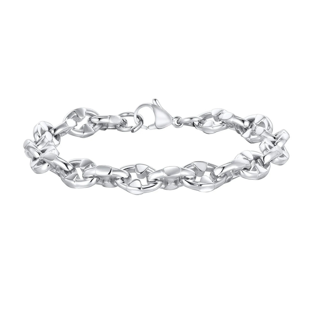 Handmade thick stainless steel geometric chain bracelet in steel colour for men's hip hop fashion