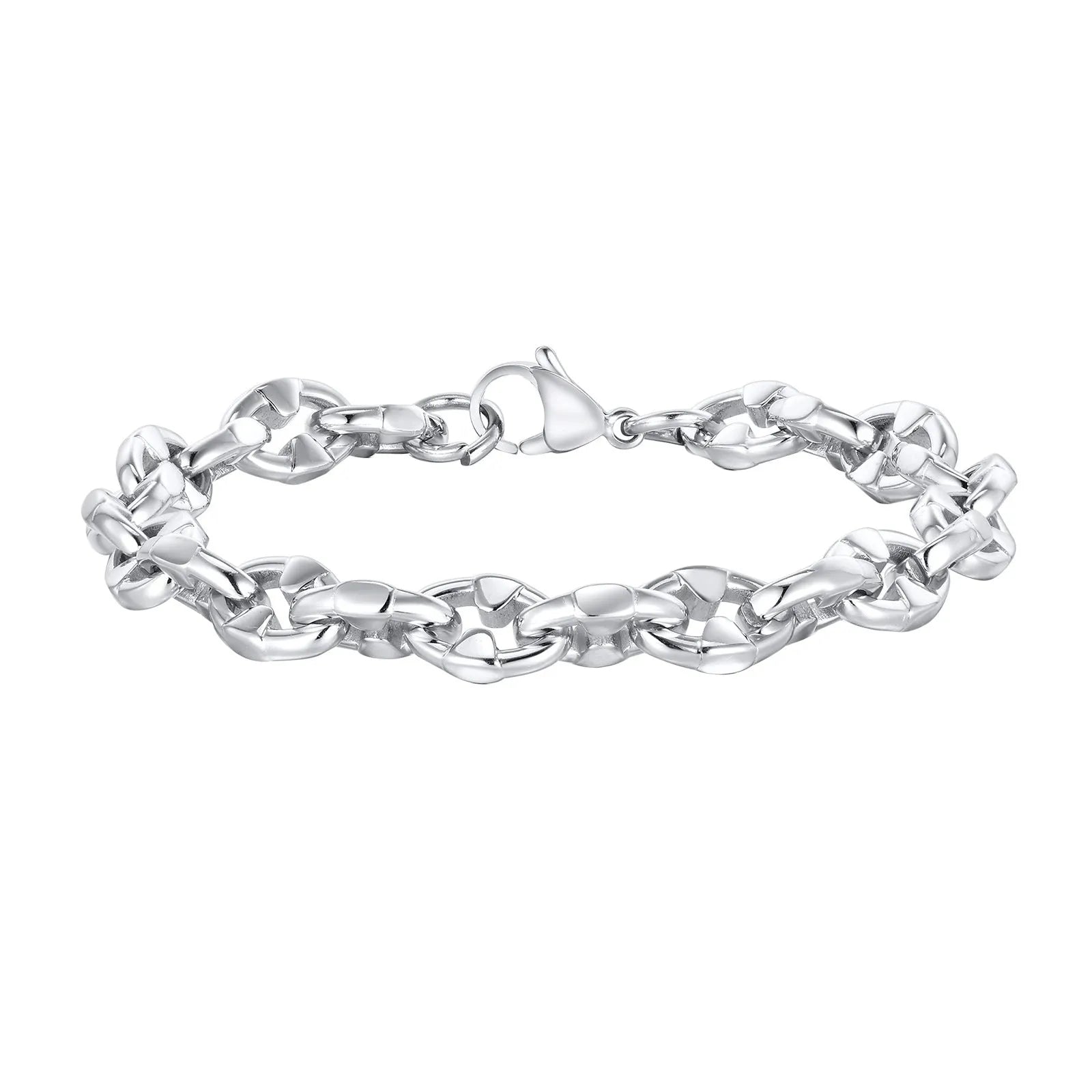 Handmade thick stainless steel geometric chain bracelet in steel colour for men's hip hop fashion