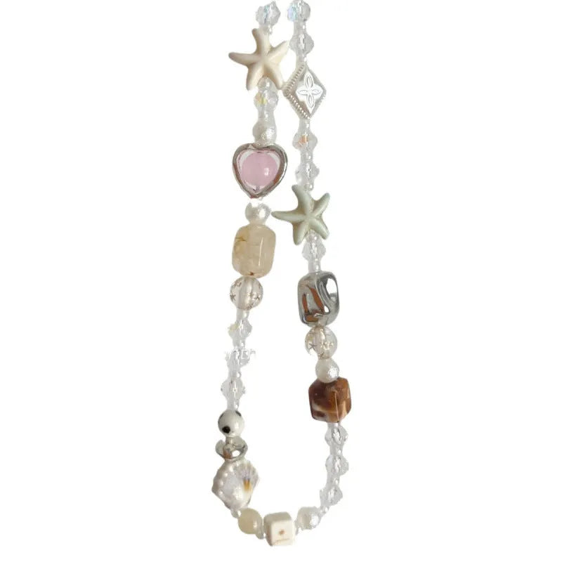 Island sweetheart coloured alloy beaded mobile phone charm with bohemian style