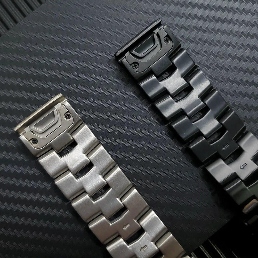 Silver, black, and titanium colour replacement watch straps for Garmin Fenix and Jiaming smartwatches