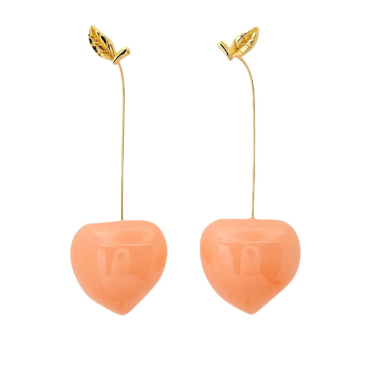 Gold plated fruit and vegetable design earrings showing seven colour variations on copper with electroplated finish