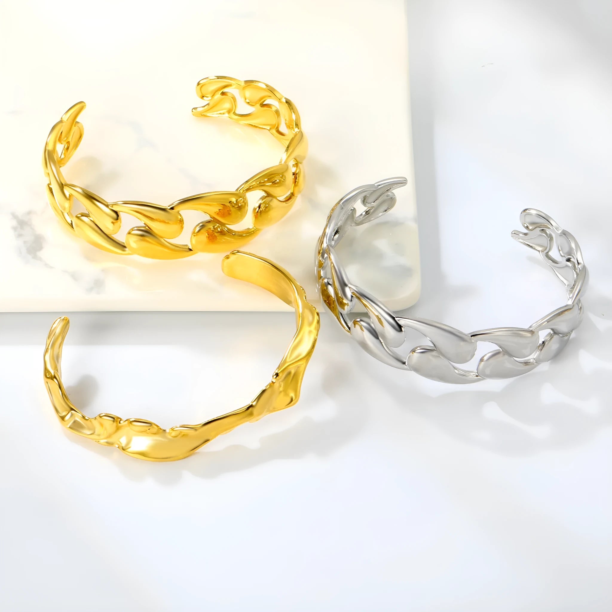 Men's stainless steel luxury bracelet in silver, gold, and rose gold colour options.