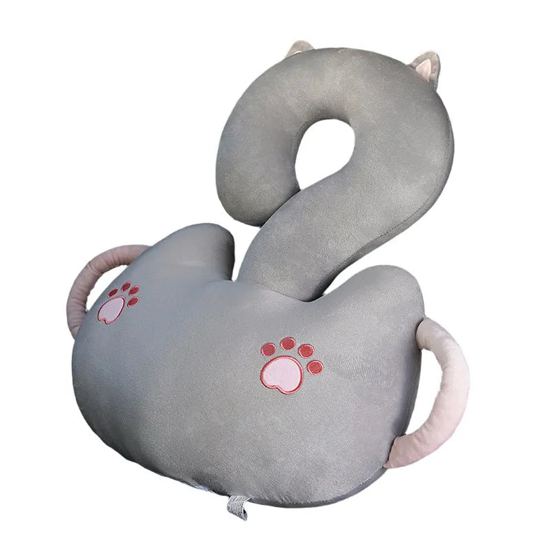 Cartoon animal hug car cushion pillow in a square 65x65cm size on a sofa.
