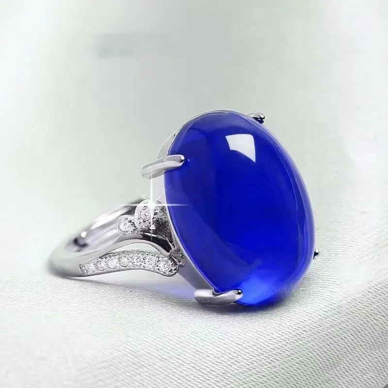Adjustable natural sapphire alloy ring in ethnic geometric style with adjustable opening