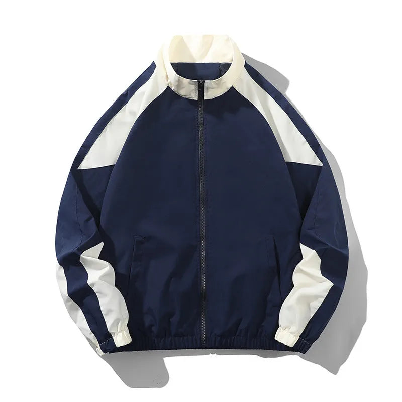 Men's casual jacket with contrast stitching design in black colour showing side pockets and regular sleeve construction