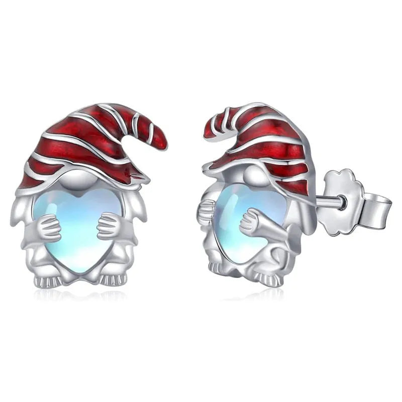 Women's cute Santa Claus heart-shaped earrings in electroplated white gold colour