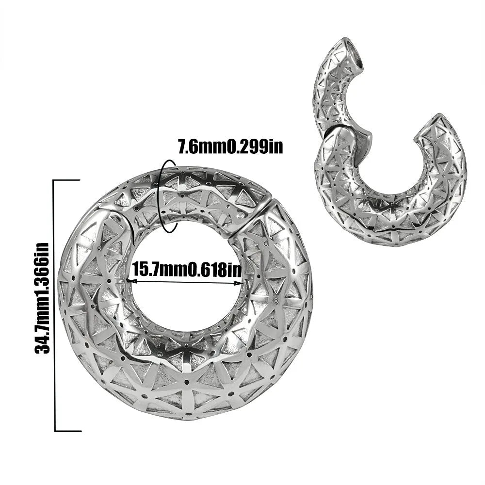 Stainless steel fashion earrings with totem pattern design in electroplated finish showing colour variation options