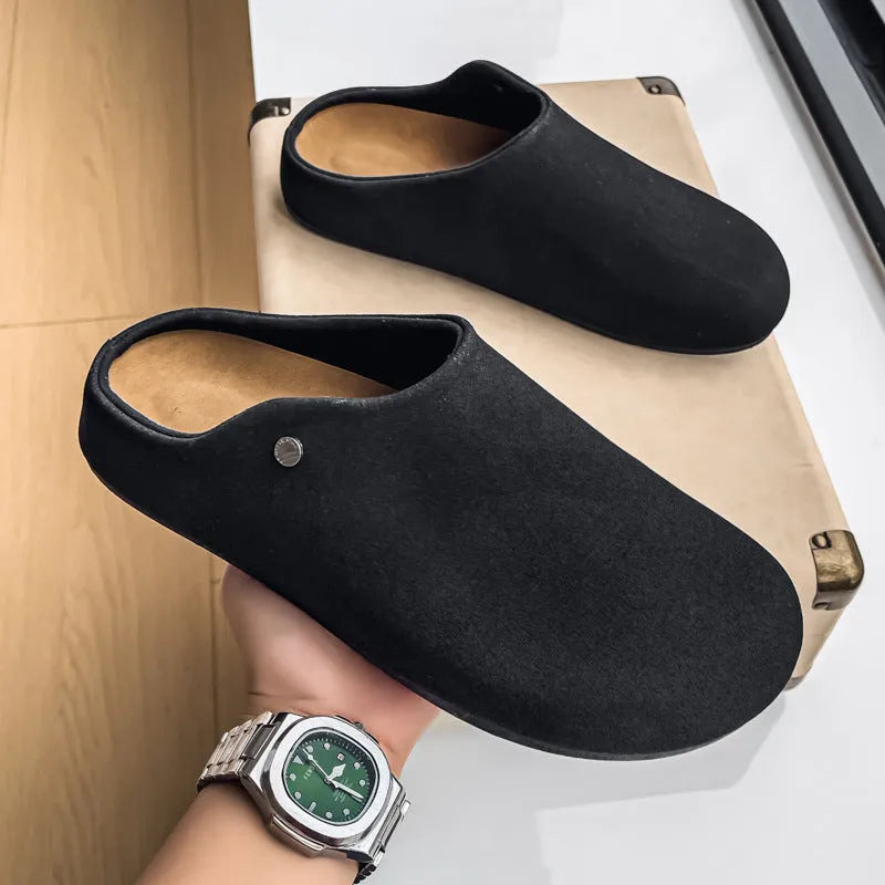 Fashion Soft Bottom Retro Slip-on Thick Bottom Loafer in black, side view, matte upper and rubber sole