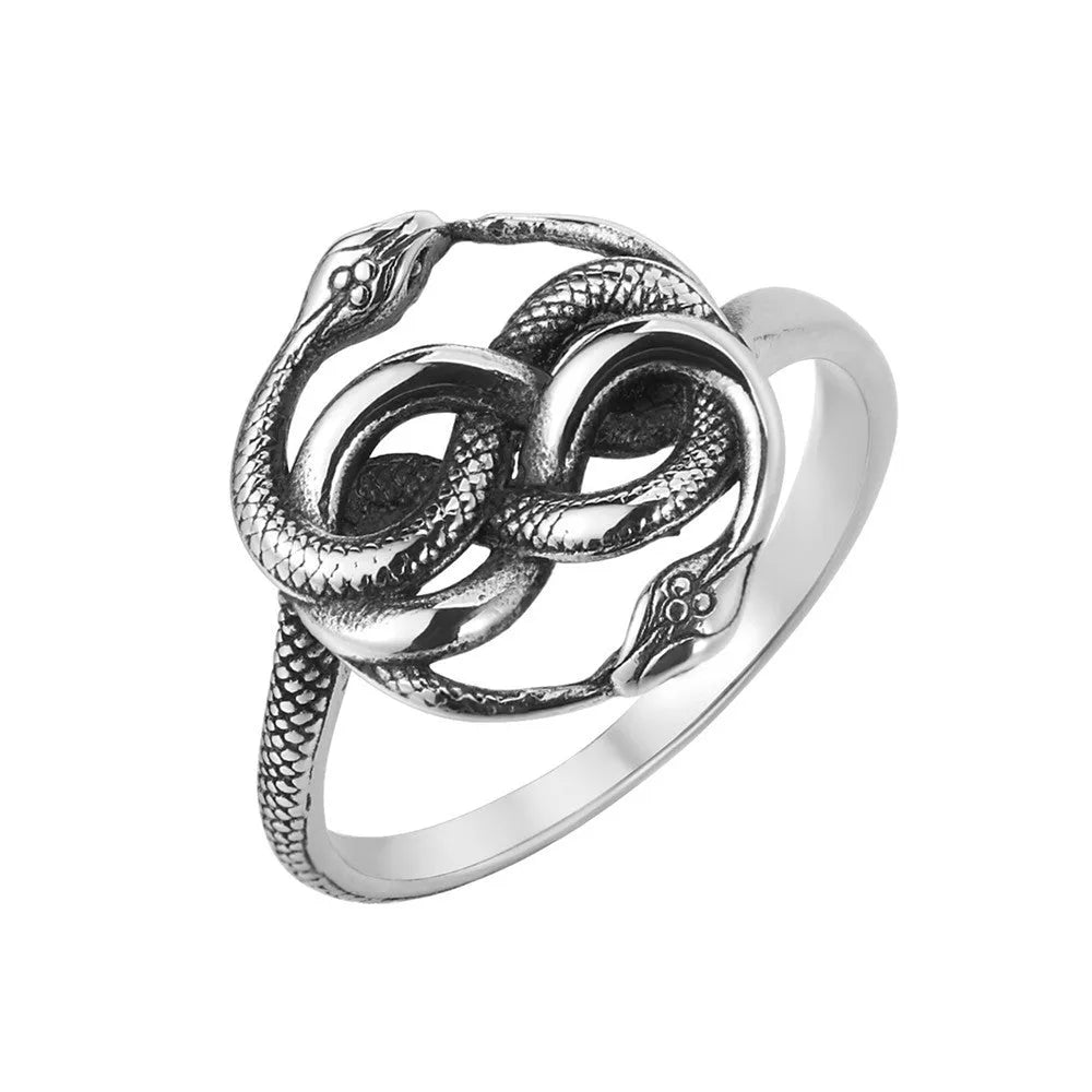 Titanium steel snake ring in retro style with steel colour, sizes 6 to 13.