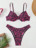 Leopard print backless bikini swimsuit for women in brown mixed colour