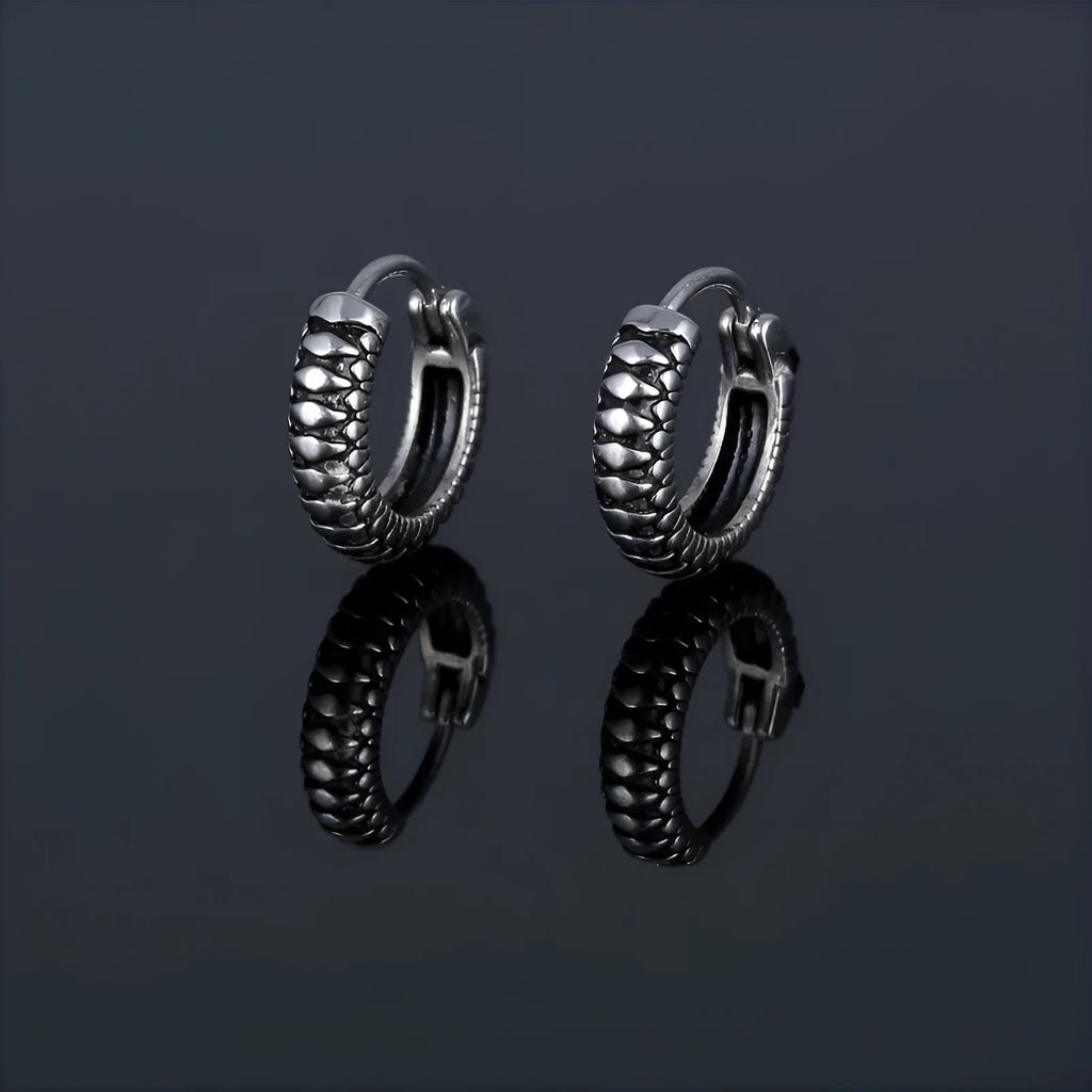 Silver geometric stainless steel earrings with retro twist stripe design