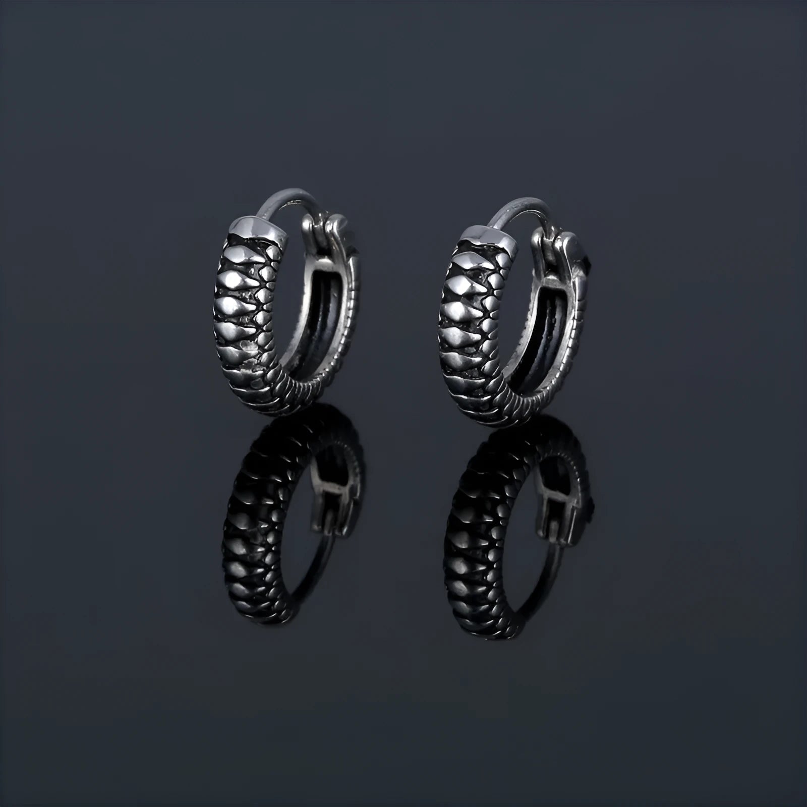 Silver geometric stainless steel earrings with retro twist stripe design