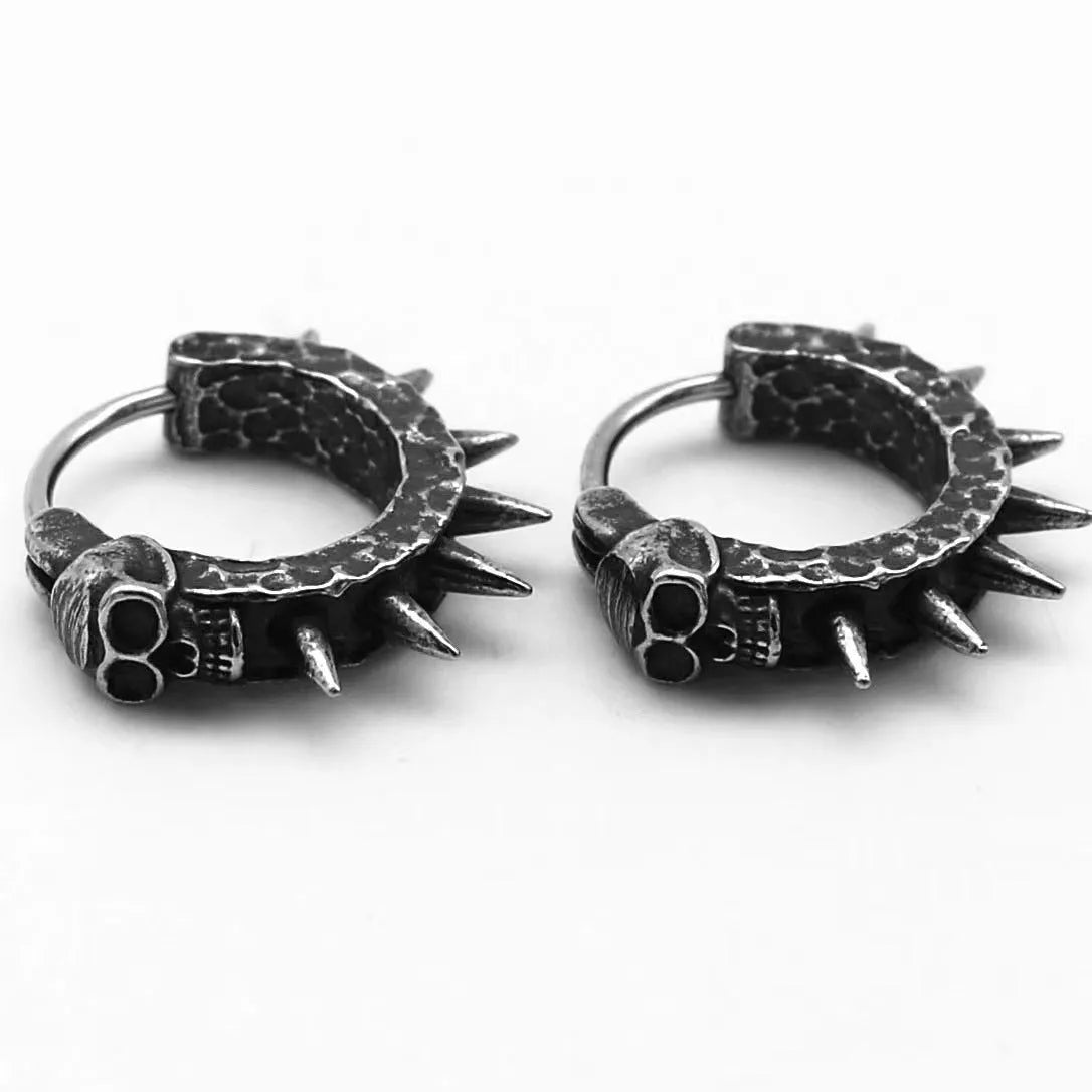 Geometric shape alloy earrings in retro black colour for punk motorcycle style.