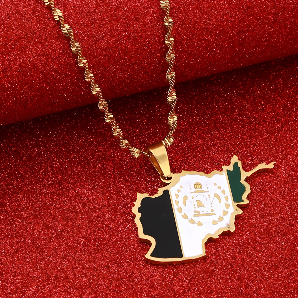 Map stainless steel necklace for men and women in gold or silver electroplated finish