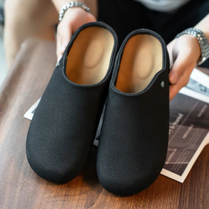 Fashion Soft Bottom Retro Slip-on Thick Bottom Loafer in black, side view, matte upper and rubber sole