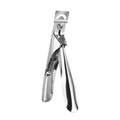 Stainless steel French U-shaped nail art scissors on a plain background.