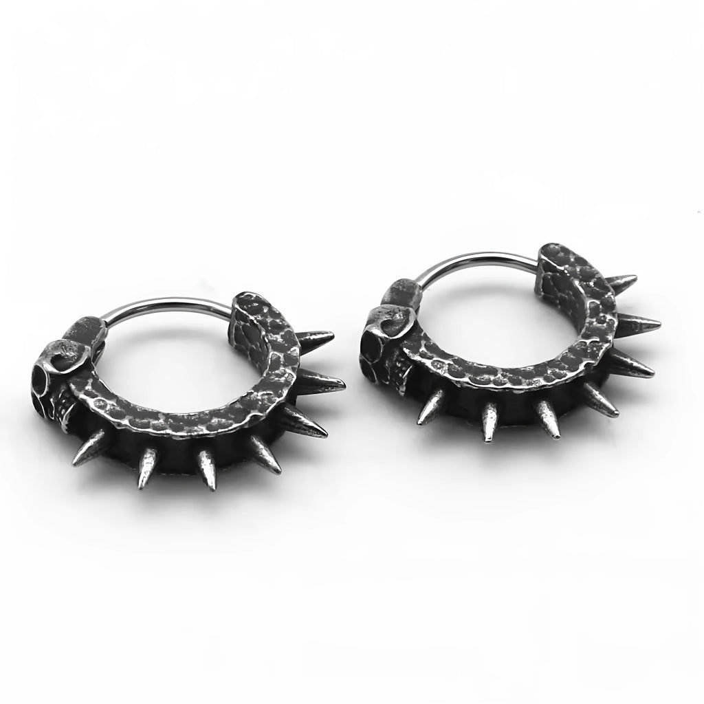 Geometric shape alloy earrings in retro black colour for punk motorcycle style.