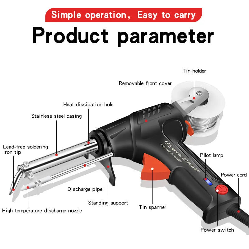 Black soldering gun set with LED light function in H5 configuration for electronics repair