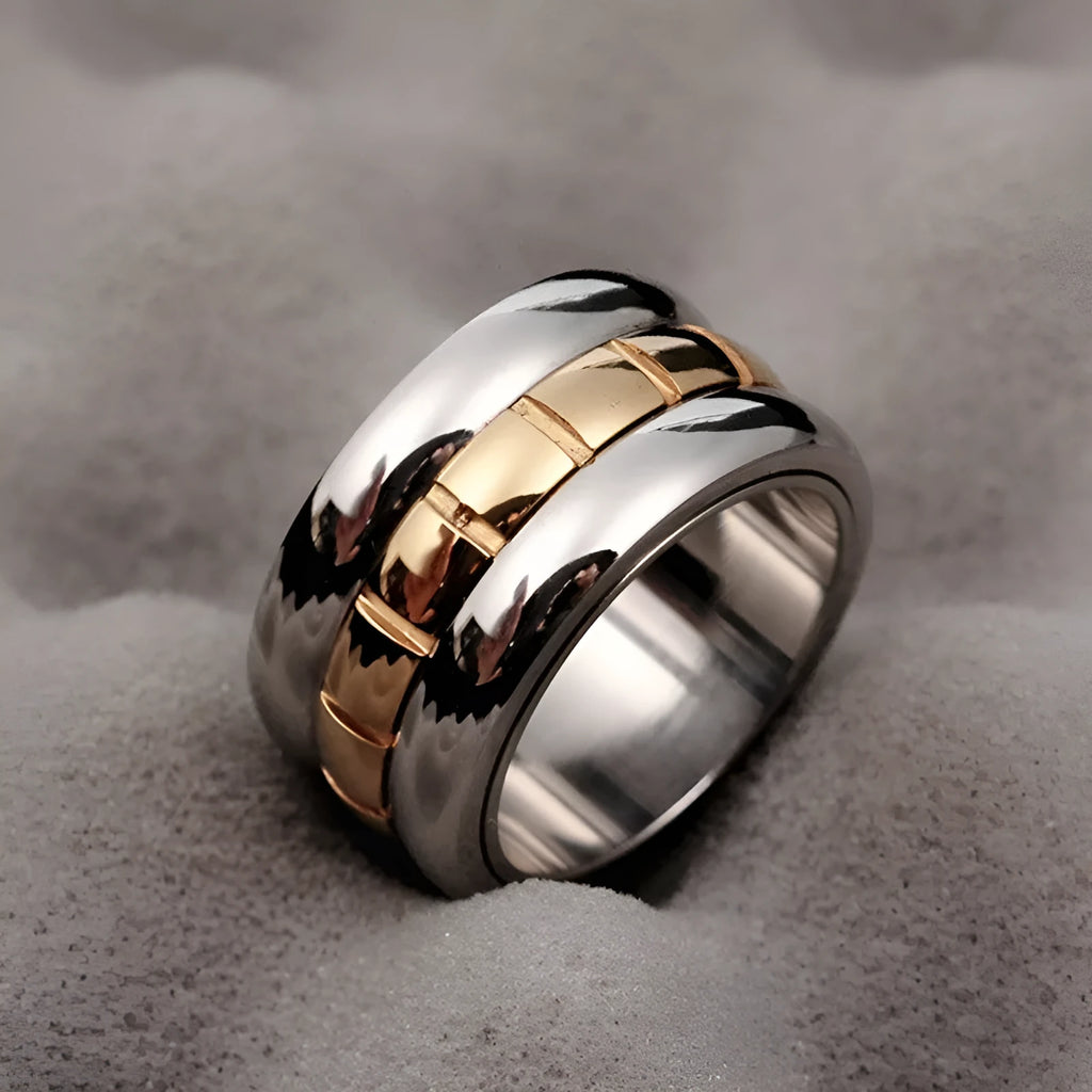 Ultra-wide gold titanium steel knuckle ring with rotatable band, sizes 7 to 10, natural style.