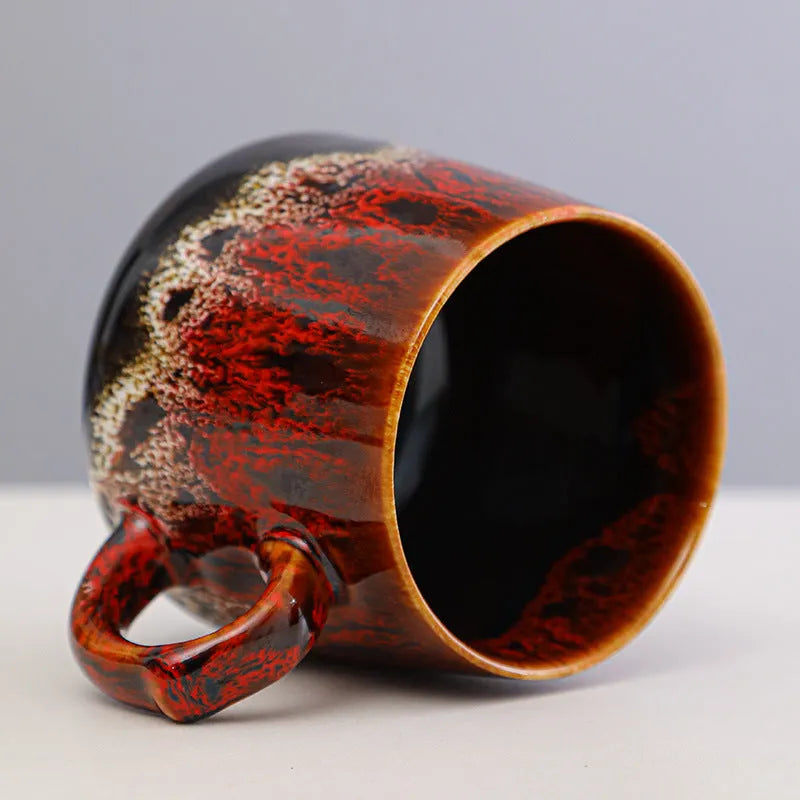 Large-capacity ceramic coffee mug with mild luxury retro style and 8.5cm height
