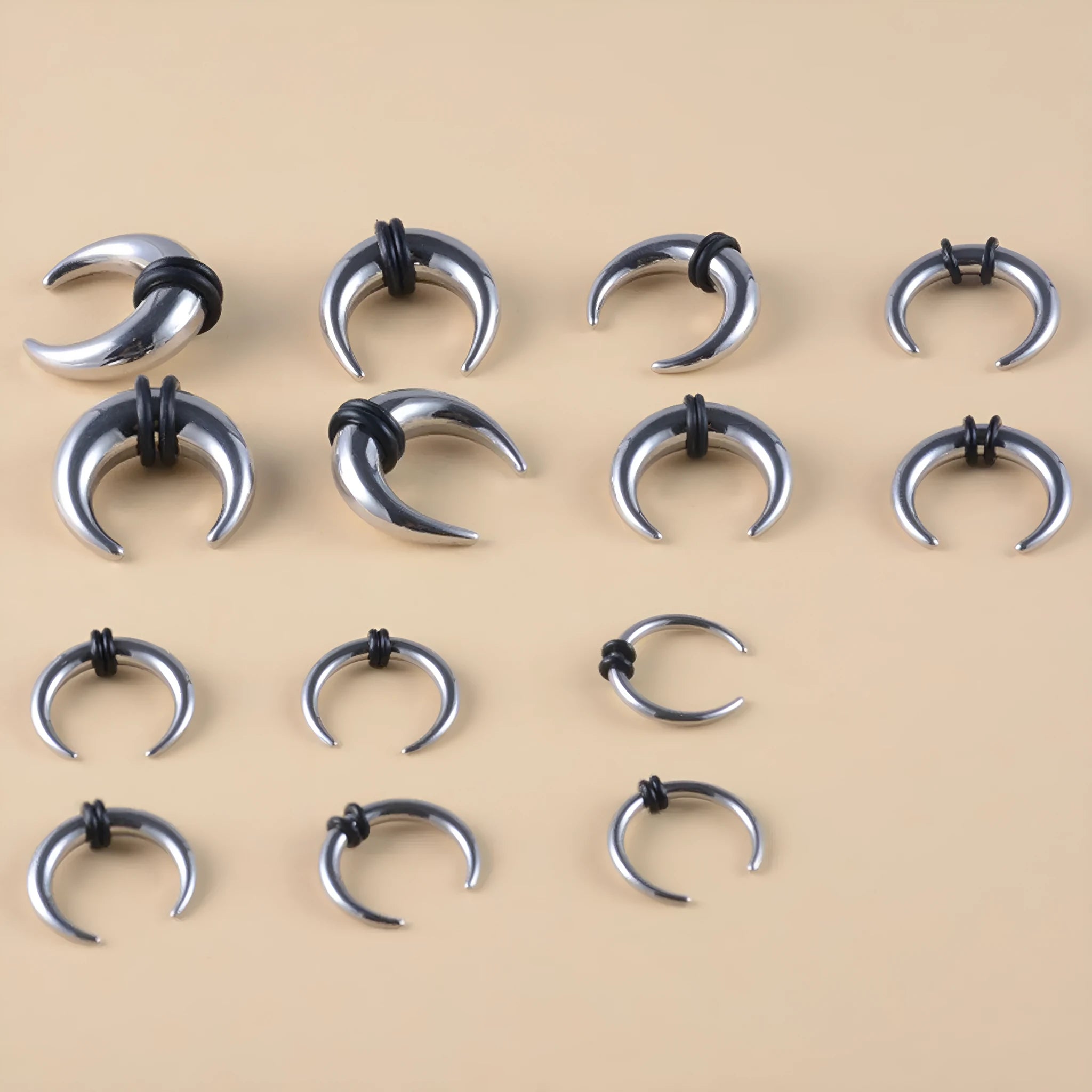 316 stainless steel C-shaped buffalo horn nose ring in black and steel colour options