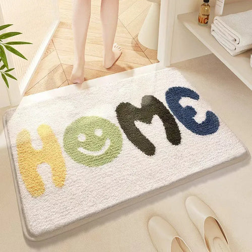 Square rainbow pattern carpet mat in sky sea colour with plastic bottom, shown in 40x60cm and 50x80cm sizes
