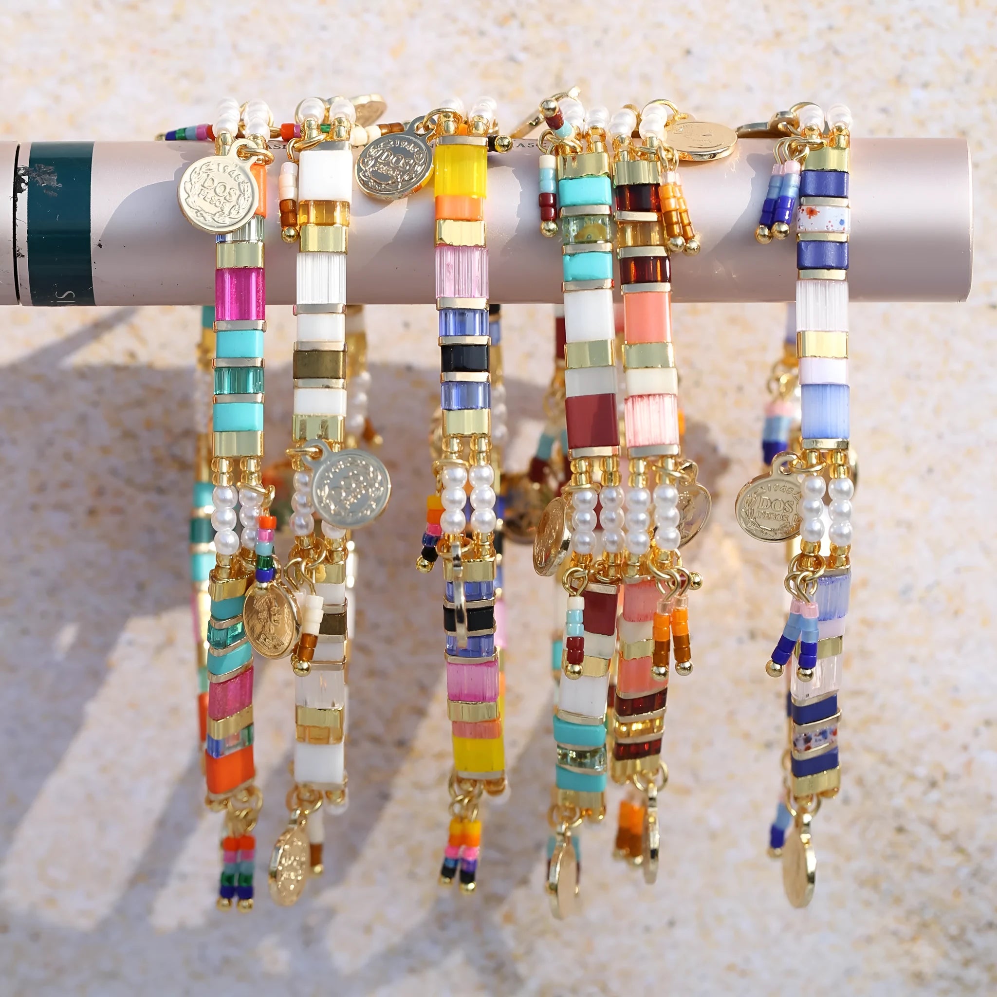 Women's European style glass beaded bracelet with imitation pearls in six pearl lifting colour variations