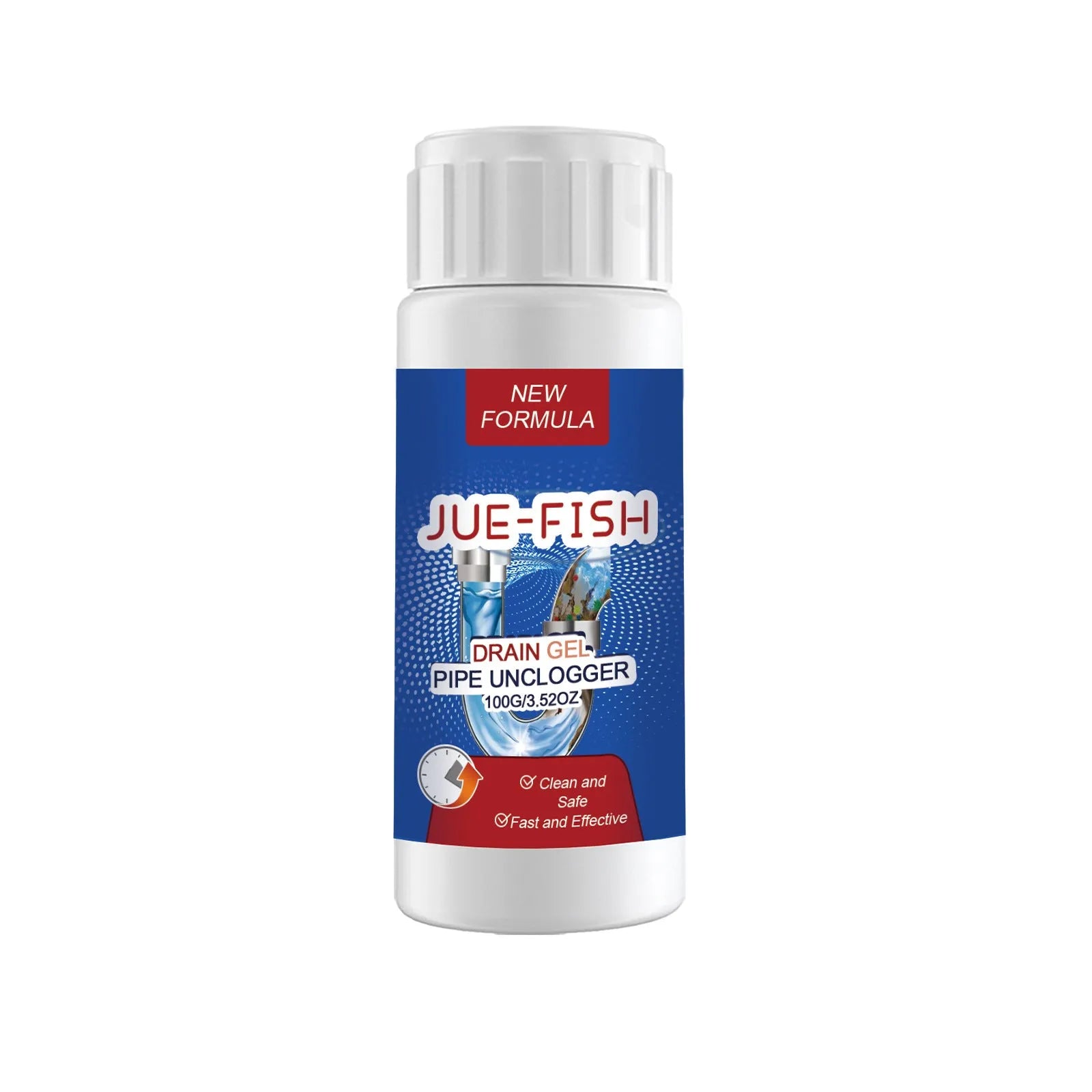 100g bottle of pipe dredge agent for sewer and toilet blockage cleaning.