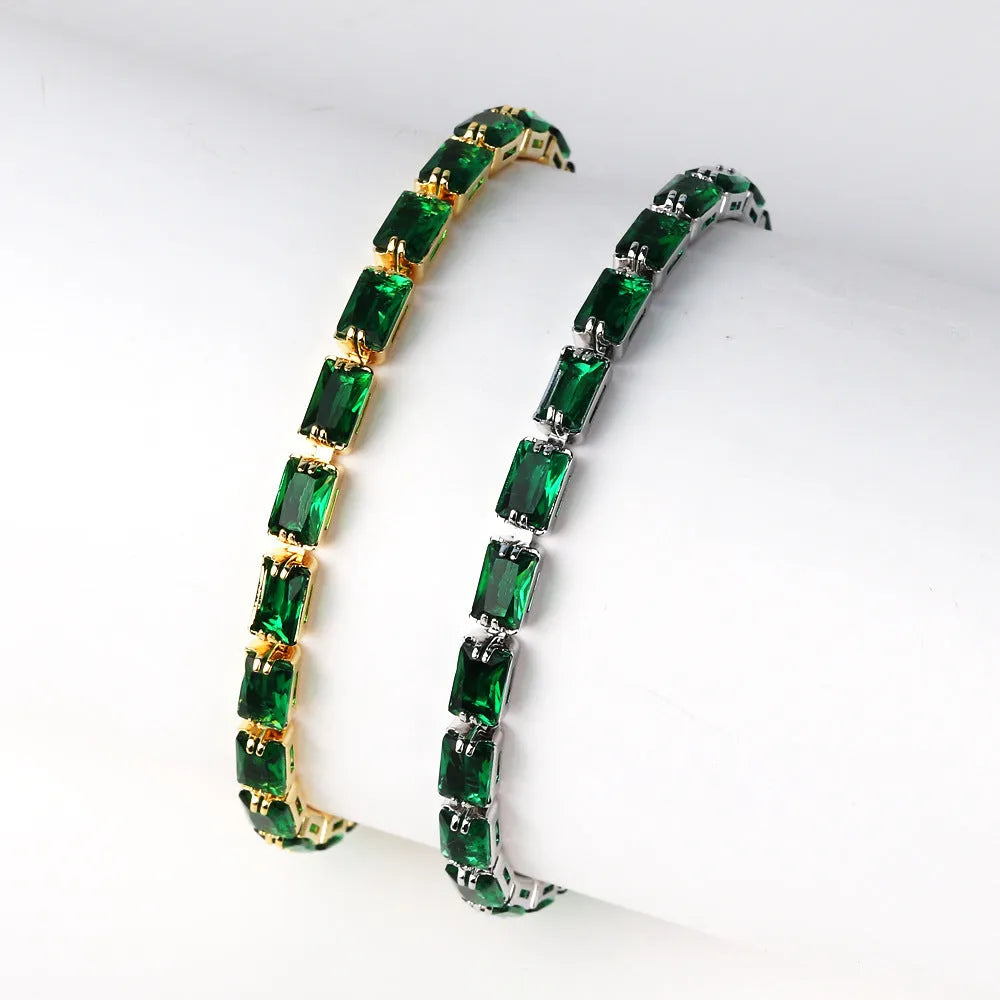 Women's zircon bracelet with electroplated alloy in golden or platinum finish with coloured zircon stones