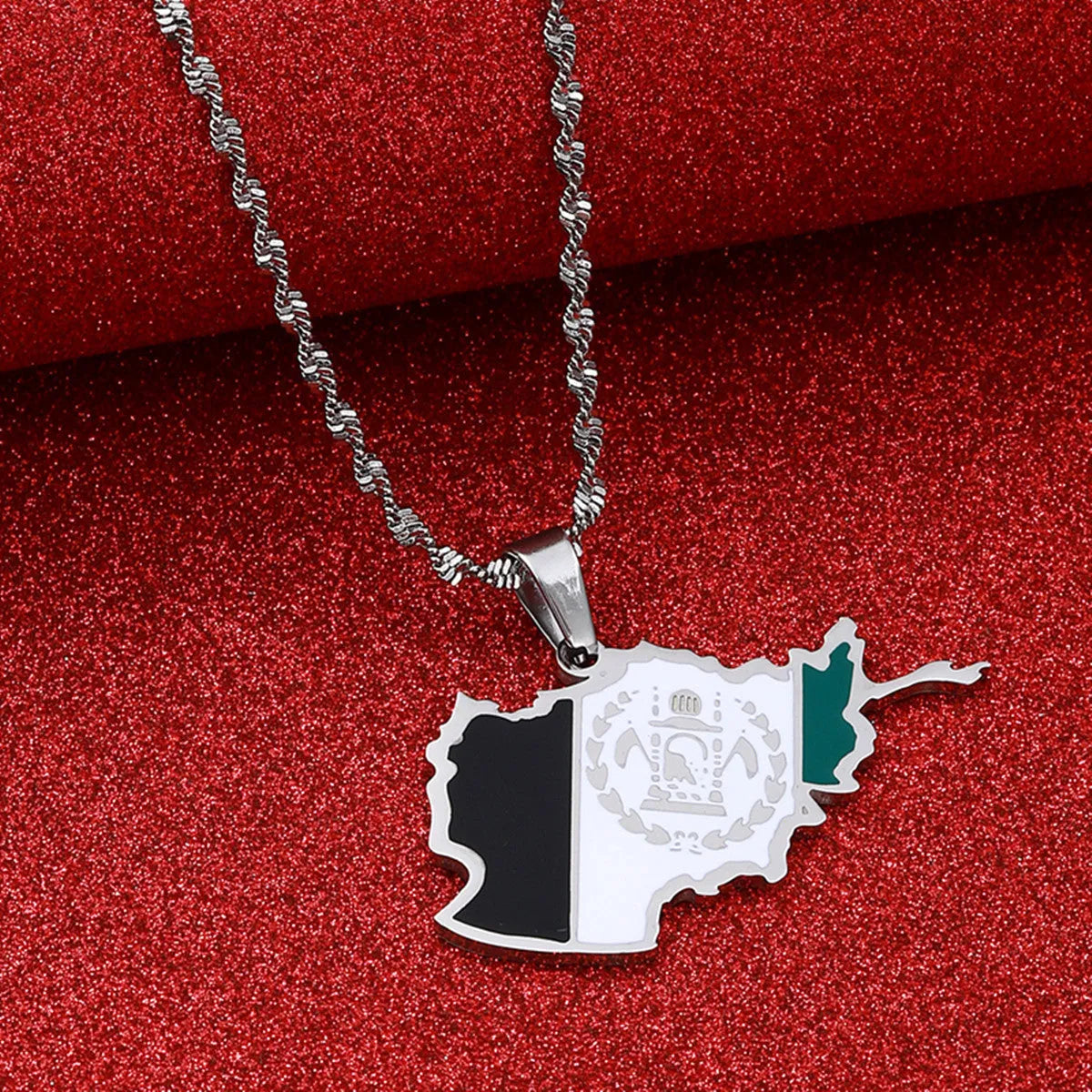 Map stainless steel necklace for men and women in gold or silver electroplated finish
