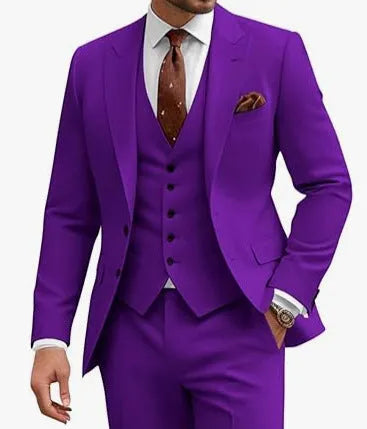 Men's slim fit three-piece suit in chemical fibre blend fabric for business wedding occasions