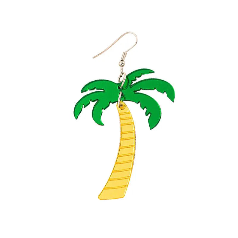 Acrylic drop earrings with a summer coconut artocarpus design on an alloy hook.