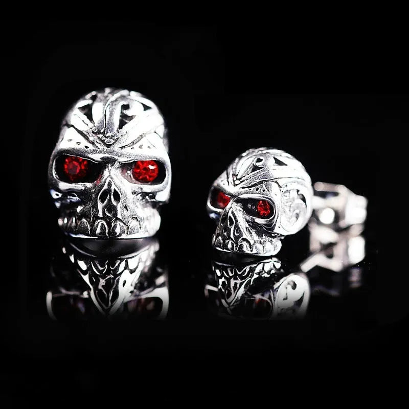 Retro red eye ghost head skull stud earrings with electroplated alloy construction