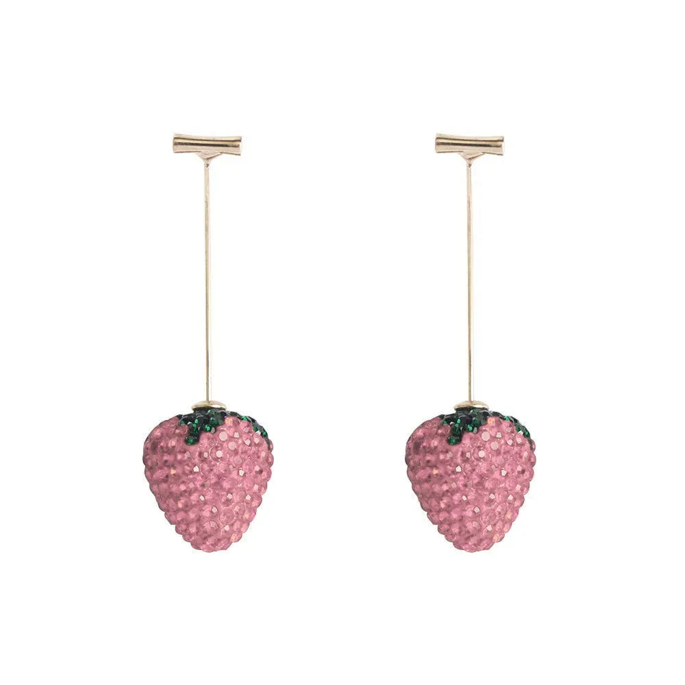 Geometric strawberry earrings with spot drill design in zinc alloy, showing colour variations