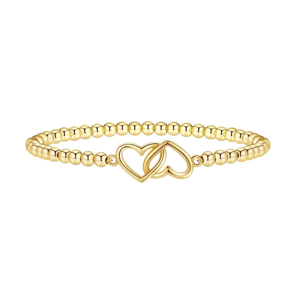 Adjustable stainless steel beaded bracelet showing geometric round design on wrist