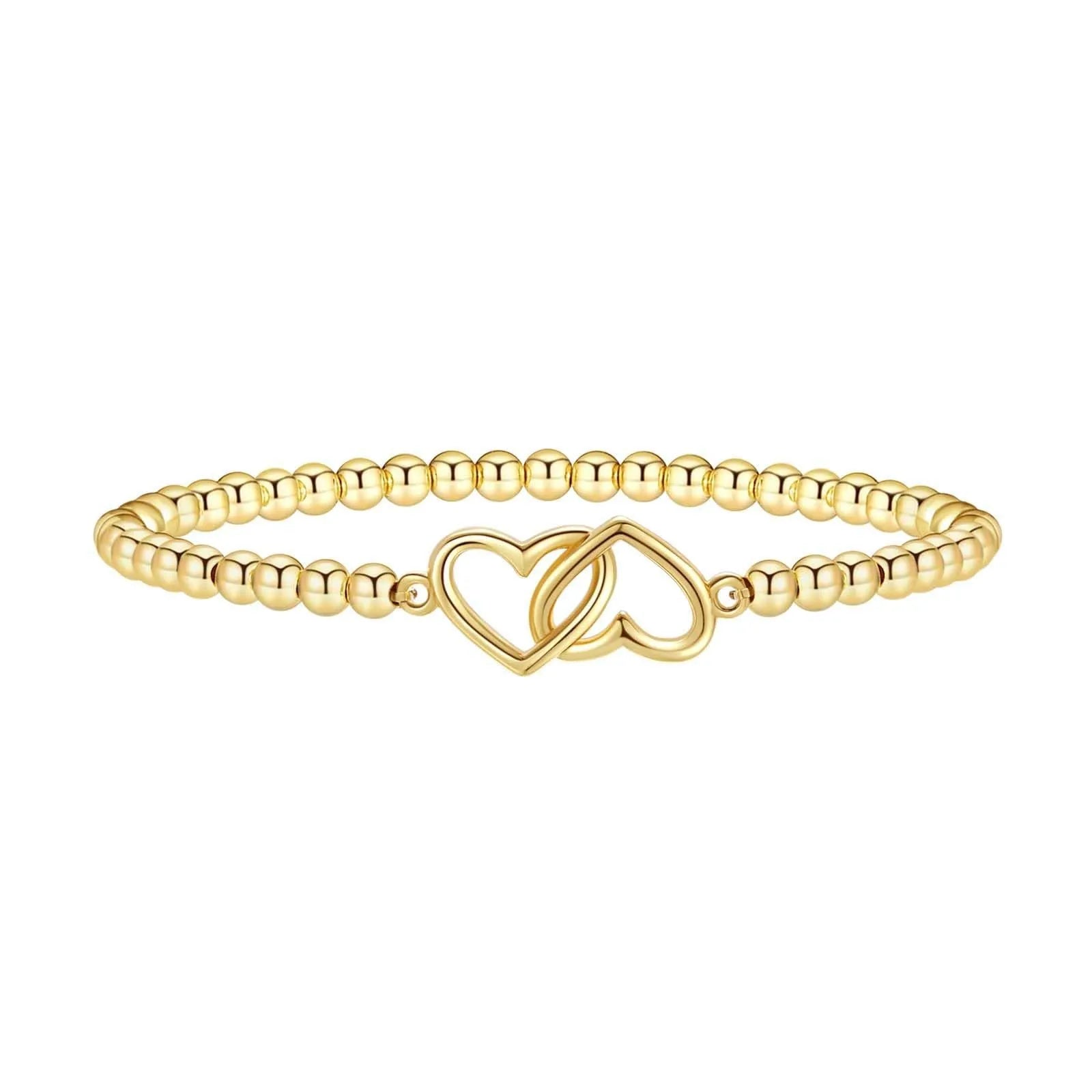 Adjustable stainless steel beaded bracelet showing geometric round design on wrist