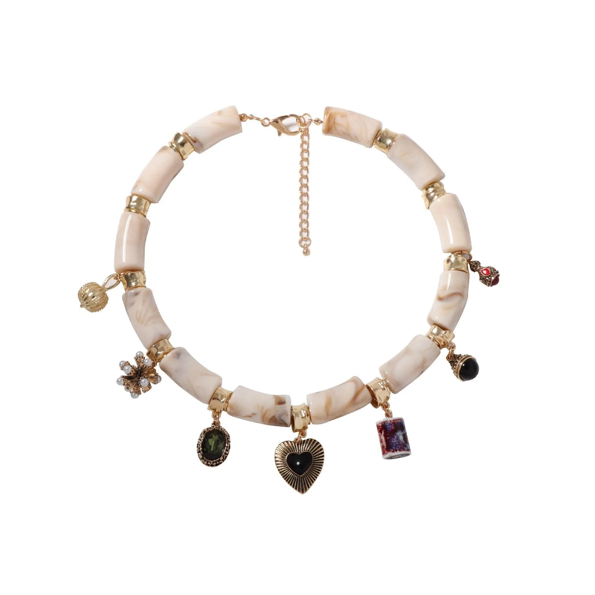 Resin bamboo heart pendant necklace with electroplated picture colour finish