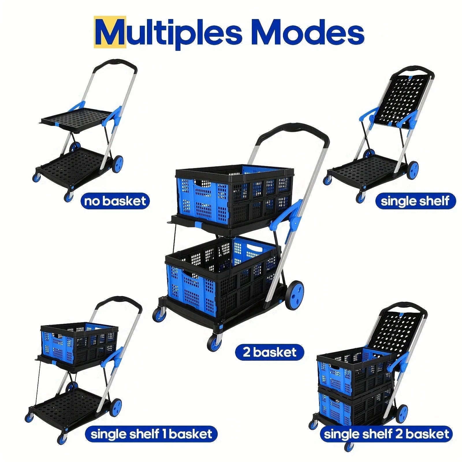 Personality foldable shopping cart with double-layer basket in chosen colour.