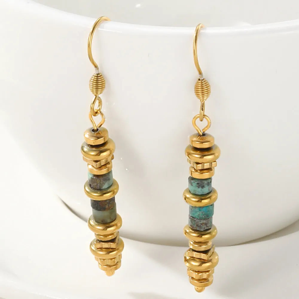 Geometric dangle earrings with gold plating and retro design