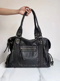 Women's brown soft PU leather retro messenger bag with a single shoulder strap and woven detail.