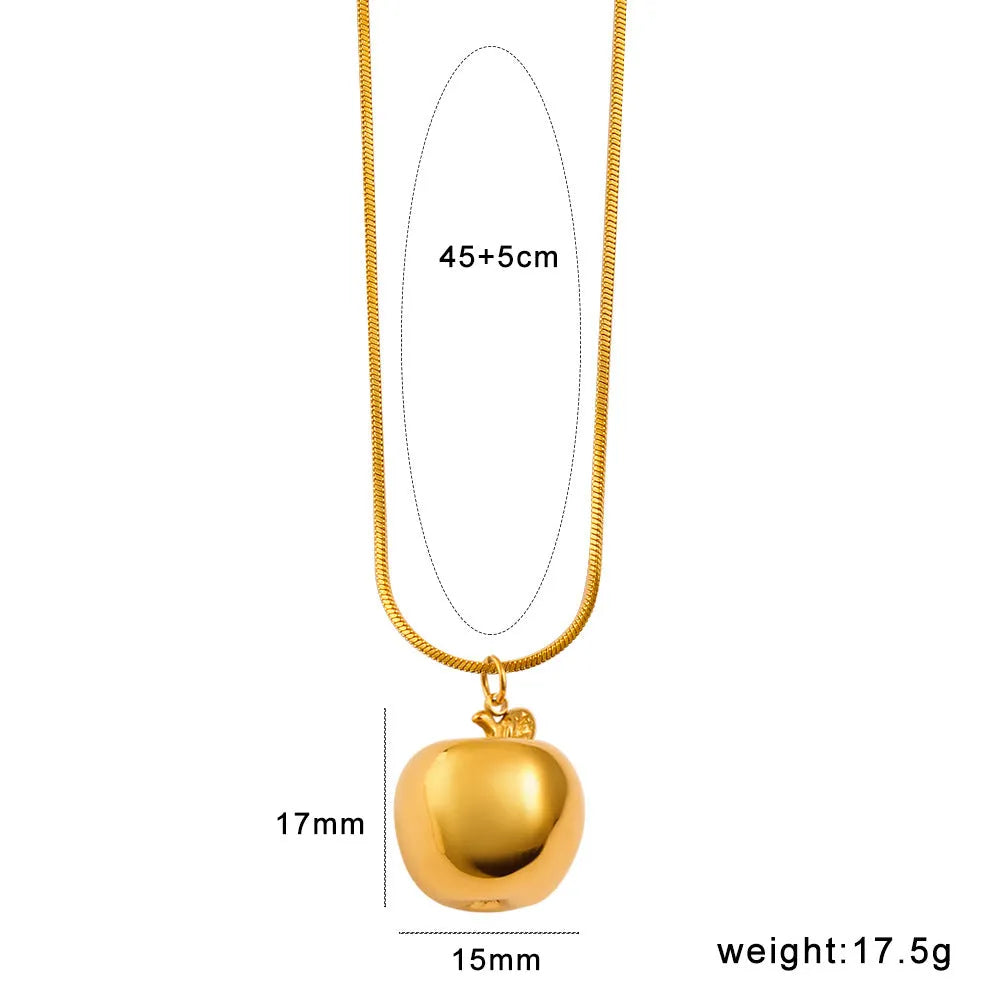 Stainless steel fruit necklace pendant with apple design on regular chain