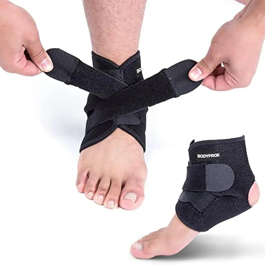 A black sports ankle support protective gear for basketball, football, running, and fitness activities.