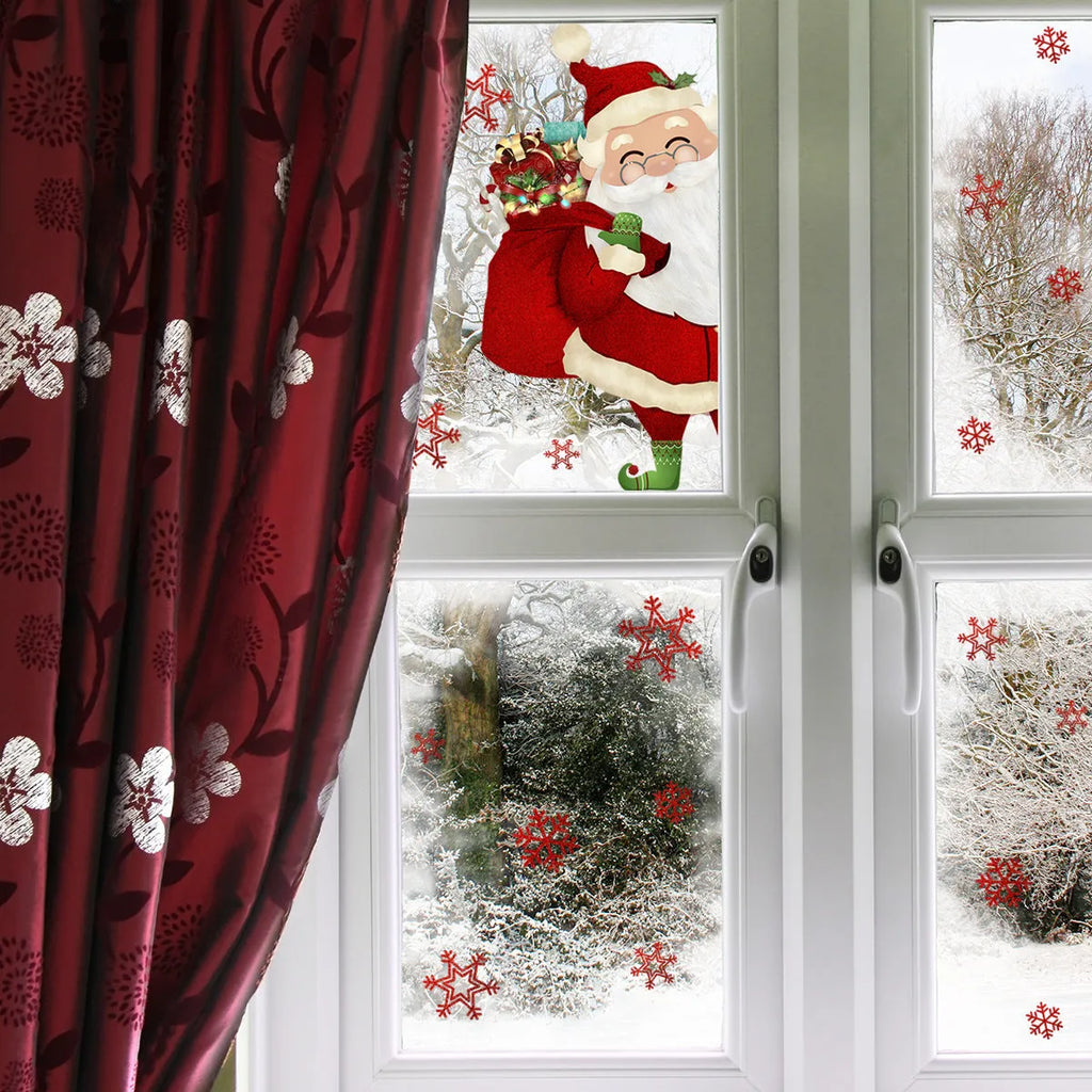 DJ4002 Snowflake Santa Claus static wall sticker on window showcase, 27x40cm, PVC material, modern simple design