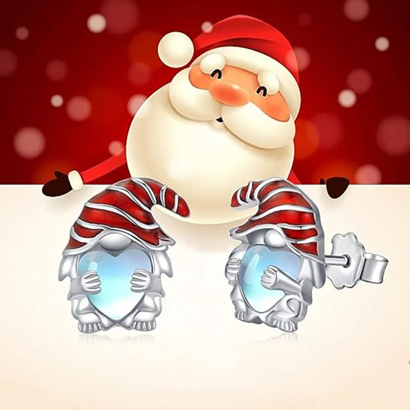 Women's cute Santa Claus heart-shaped earrings in electroplated white gold colour